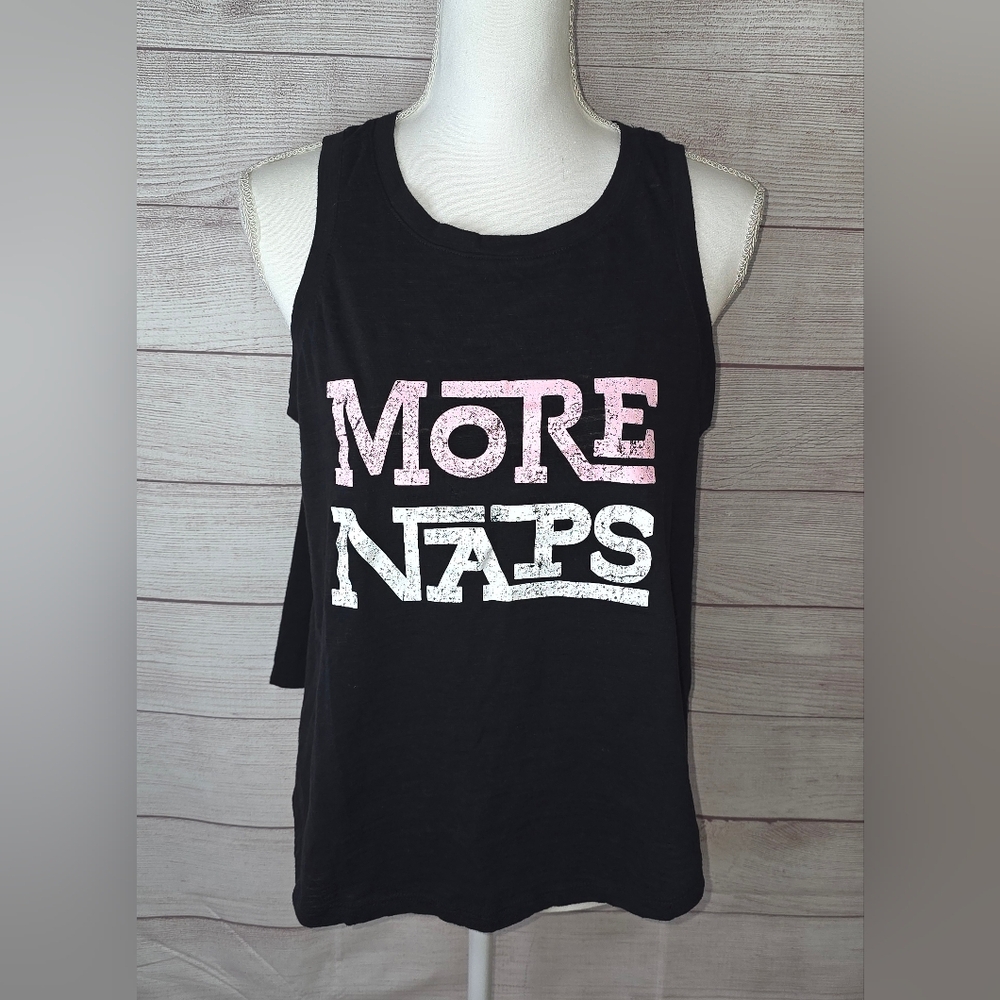 Secret Treasures Black Tank Top with Pink & White "MORE NAPS" Graphic Size Large